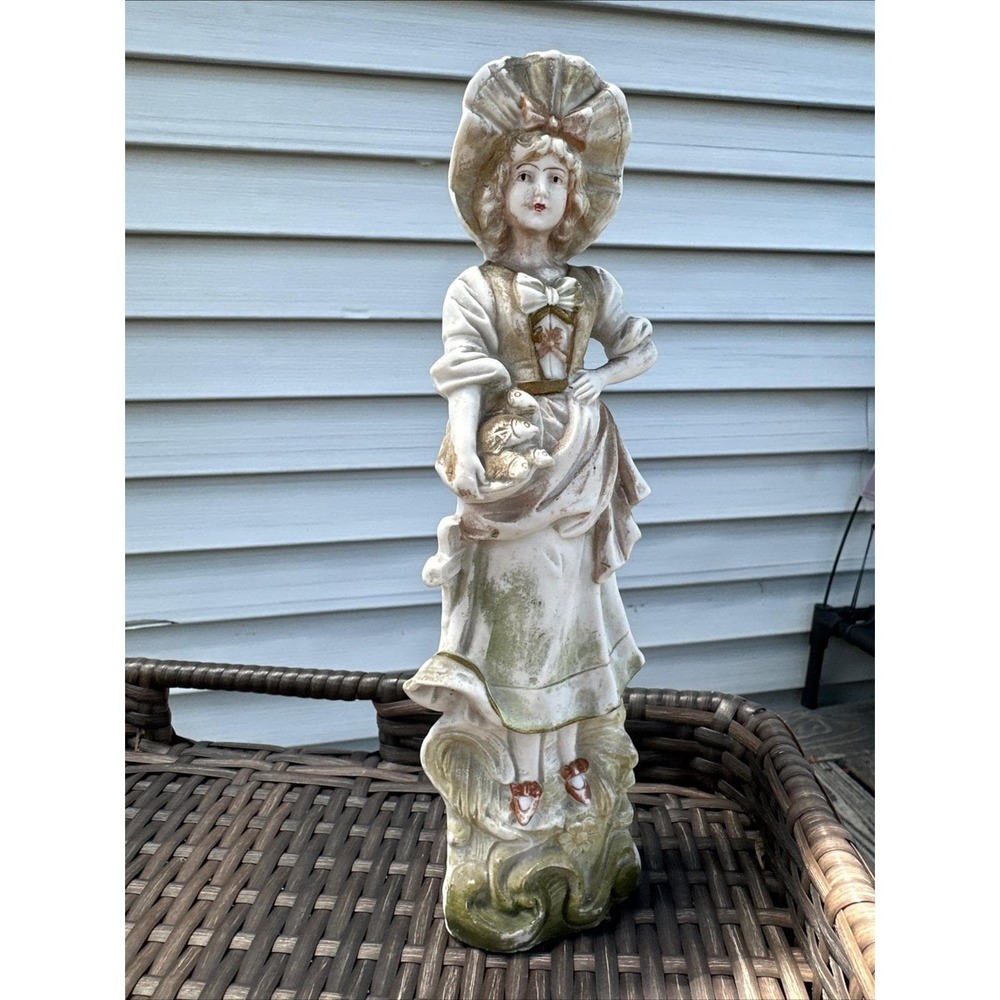 Late 1800s Carl Schneider Bisque Figurine Lady w/ Fish 13" German Antique